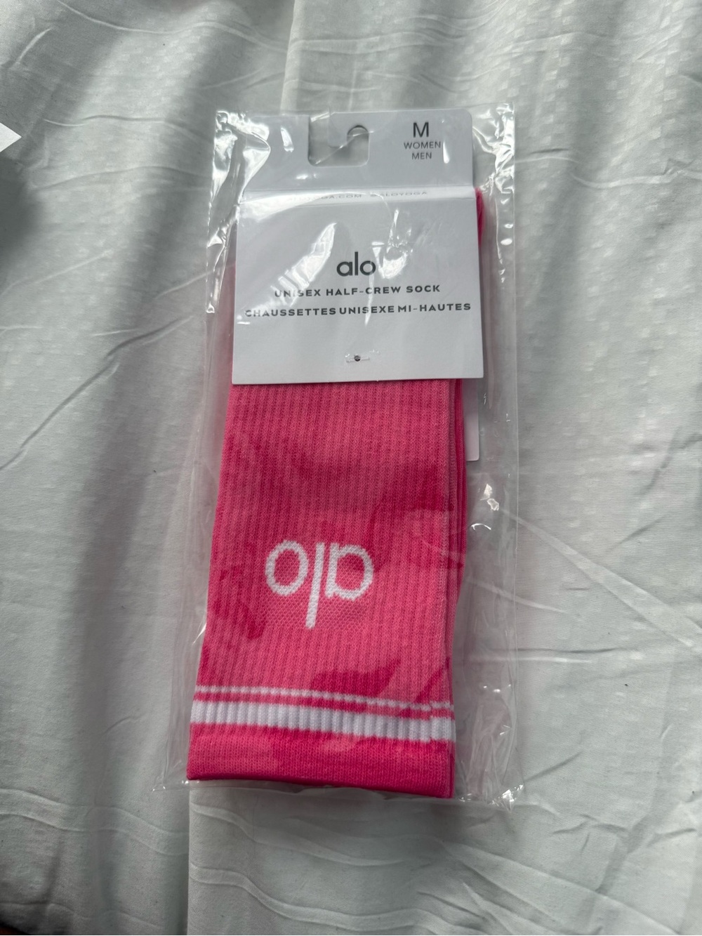 ALO Yoga Pink Unisex Half-Crew Socks with Logo & Stripe